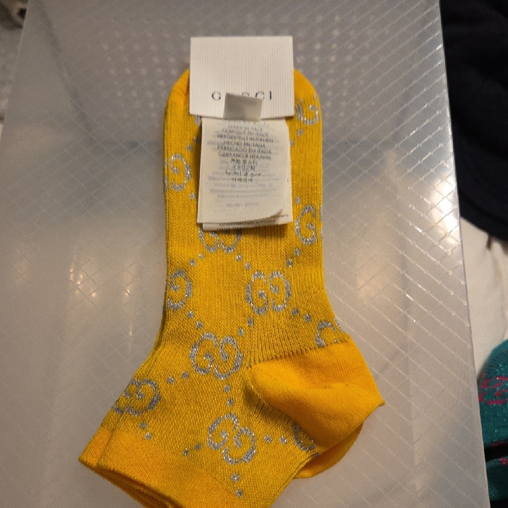 Gucci Yellow Ankle Socks with Silver GG Motif
